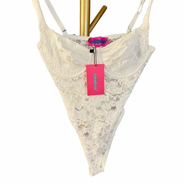 NEW Edikted XS Lace Trim Corset White Bodysuit - Image 2