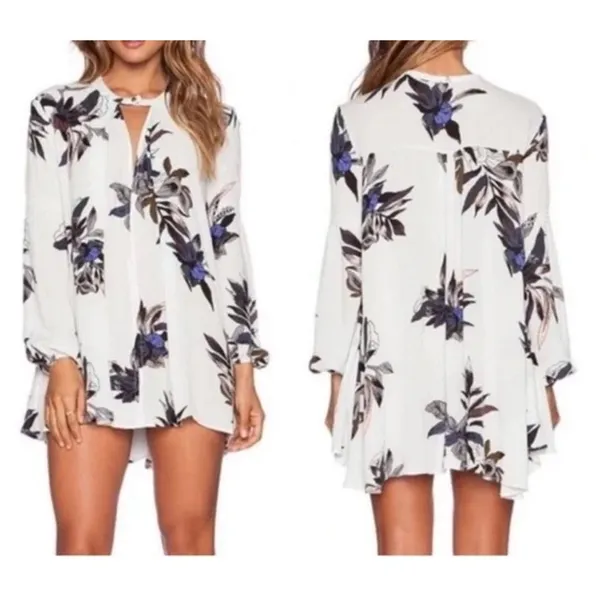 Free People Floral Mini Swing Dress Tunic White Feminine‎ Lace Party Hi-Lo Small - Image 2
