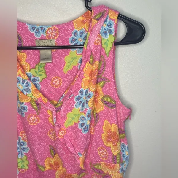 Vintage‎ Coquette Y2K Sigrid Olsen Sport Pink Floral Sleeveless Midi Dress Fairy - Image 6