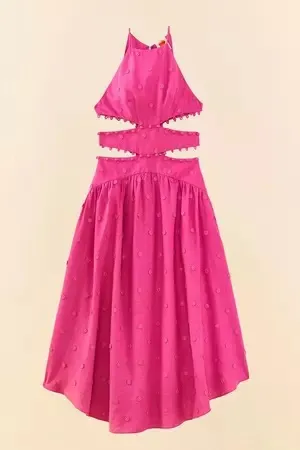 Farm Rio NWT Pink 3D Flower Midi Dress in Linen. Size Large - Image 4