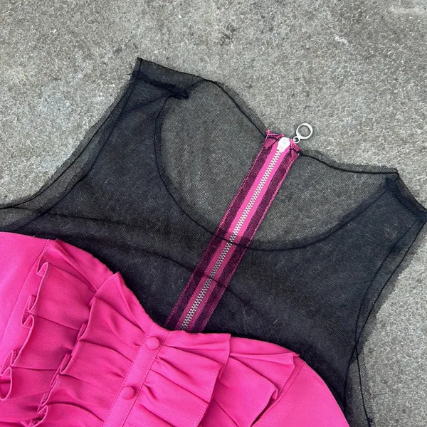 BRIGHT PINK ROMPER W MESH NECK‎ DESIGN - Image 3