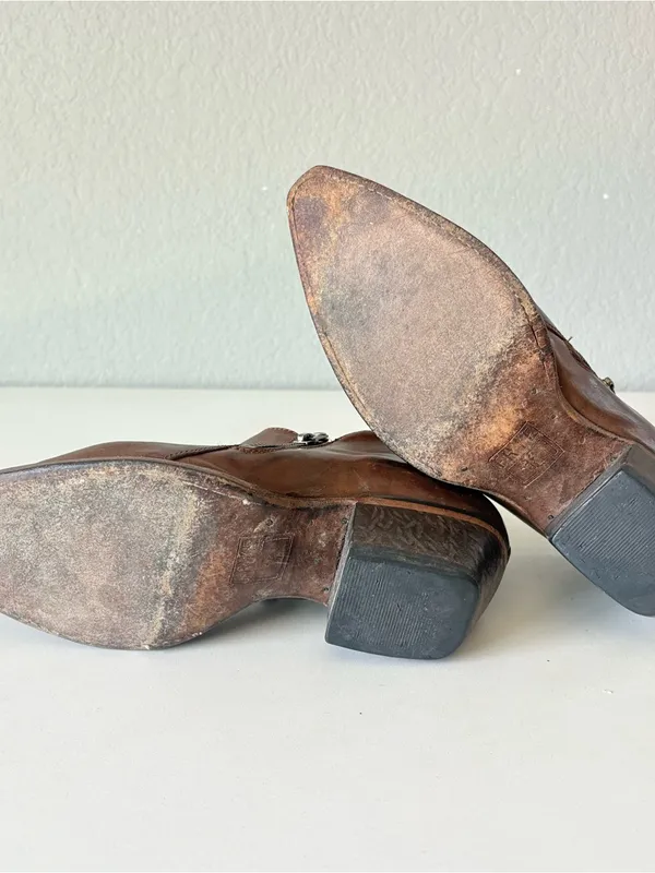 Frye Poined Toe Ankle Boots Brown Leather Western Block Heels Women’s Size 8 B - Image 7