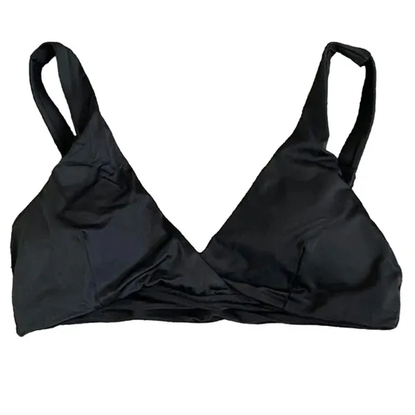 NWT Andie The Belmar Top Twisted V Neck Plunge Bikini Top Removable Cup M Black - Image 2