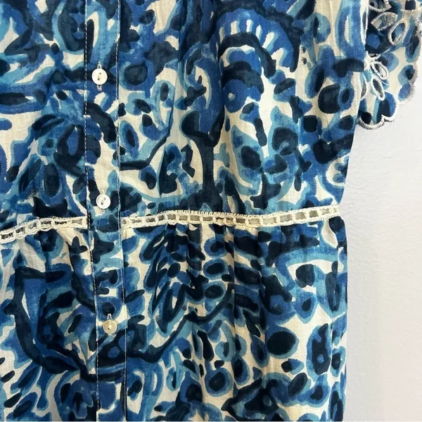 House of Harlow Melba Blue Floral Ruffle Button Front Sleeveless Mini Dress XS - Image 10