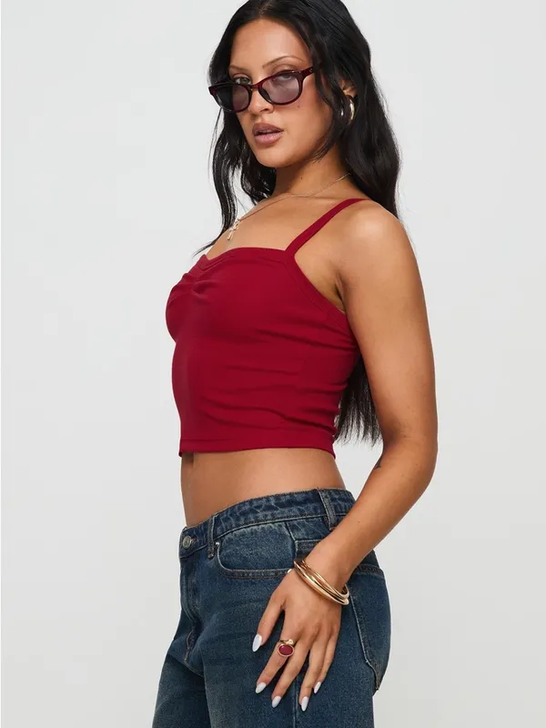 Princess Polly Red Ribbed Crop Tank - Image 3
