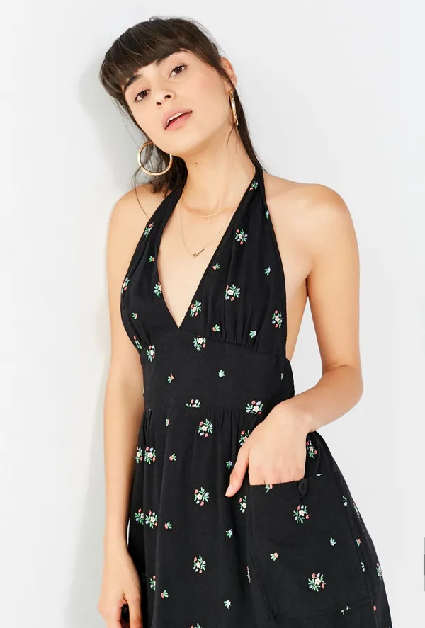 Urban Outfitters Floral Embroidered Halter Midi Dress Small - Image 6