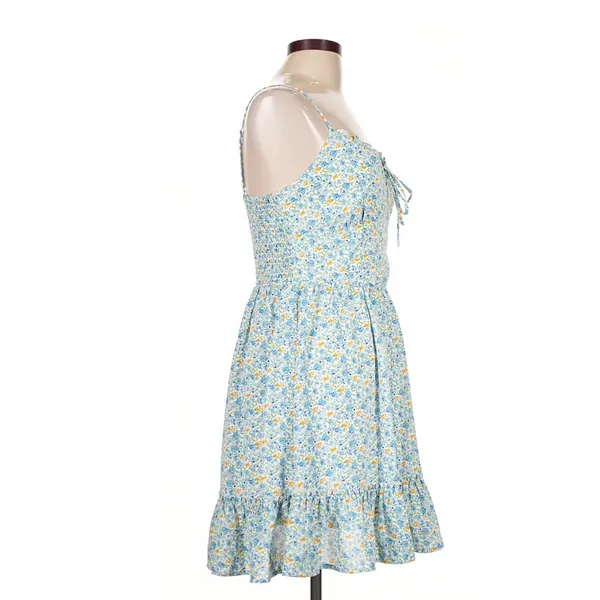 Altar'd State White Blue Eloise Floral Mini Dress Ruffle Hem Large Cottagecore - Image 5