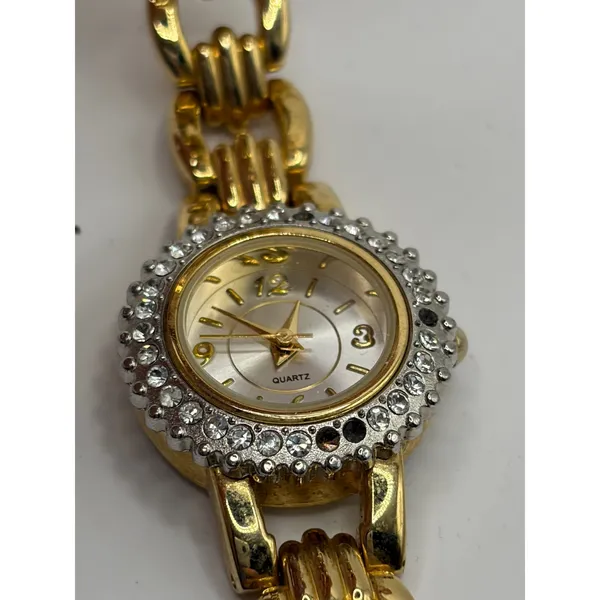 Womens Gold Tone Quartz Watch Rhinestone Bezel Base‎ Metal Japan Movement - Image 3