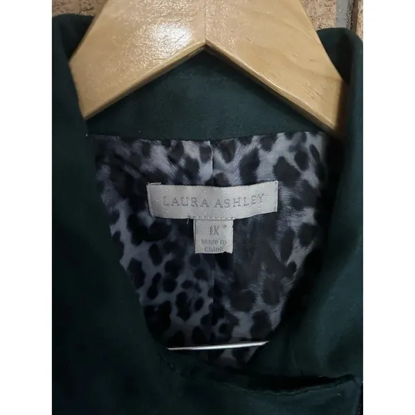 Laura Ashley Womens XL Tribeca Faux Suede Full Zip Moto Jacket Dark Green - Image 4