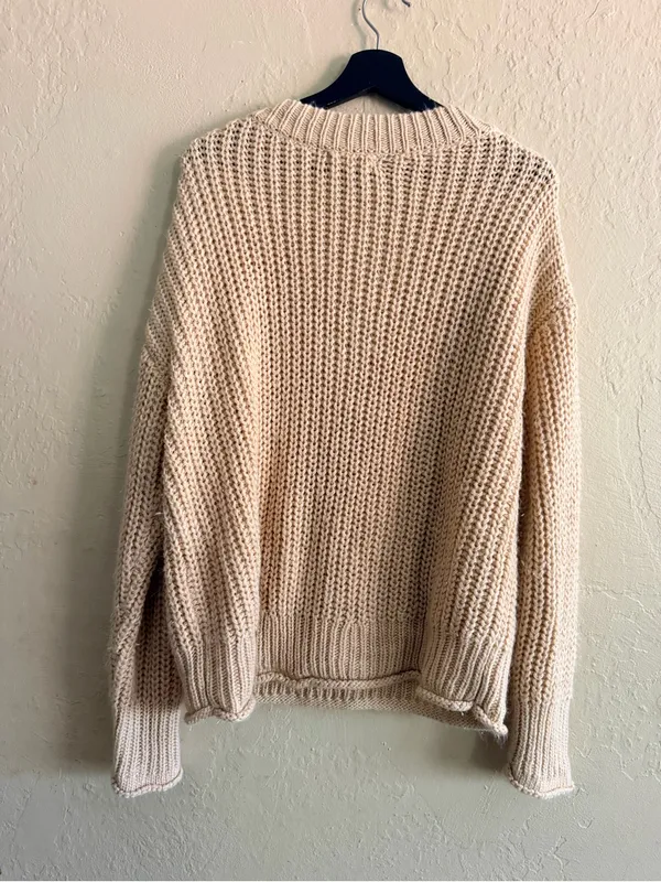All in Favor Cream V-Neck Chunky Knit Sweater - Image 4