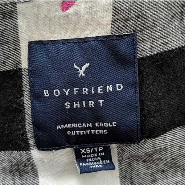 American Eagle Black and White Plaid Flannel with Pink Hearts - Image 6