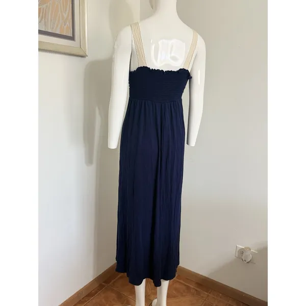 Women’s Blue Maxi Dress Size M Padded Lace Accents Embroidered Boho Cottagecore - Image 8