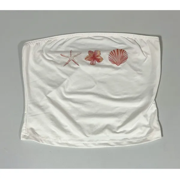 White Pink Starfish Hibiscus Flower Seashell Shell Graphic Tube Top Shirt Blouse Tee Size S 🐚✨ - Image 2