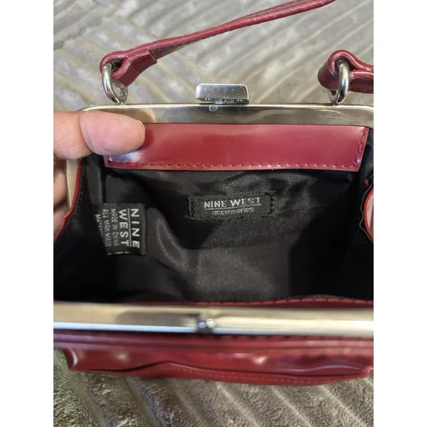Nine West Red Small Clutch Hand Bag Lined Logo Top Handle Silver Hardware - Image 4
