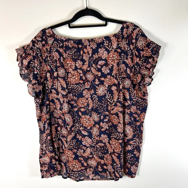 Old Navy Blouse Women Large Blue Floral‎ Short Sleeve Cotton Casual NWT Boho - Image 6