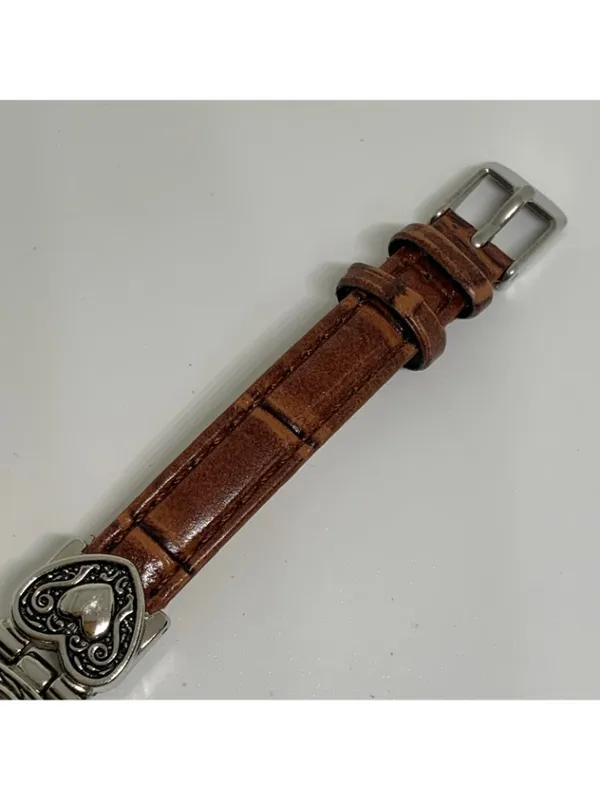 Accutime Women’s SilverTone watch 20mm quartz analog heart brown leather running - Image 3