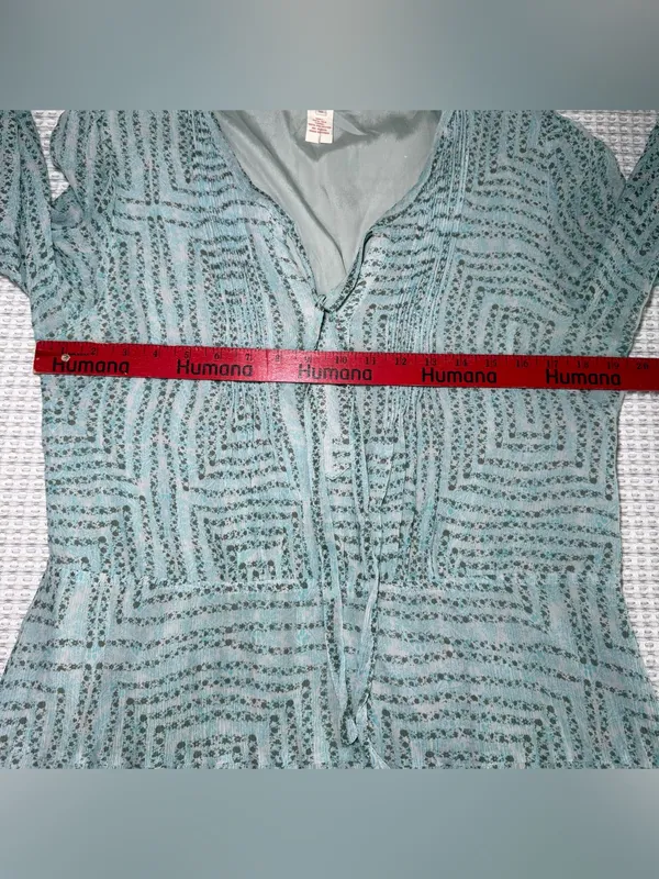 Sundance Womens Size 16 Teal Silk Long Sleeve Dress Maxi V Neck Tie Boho Lined - Image 4