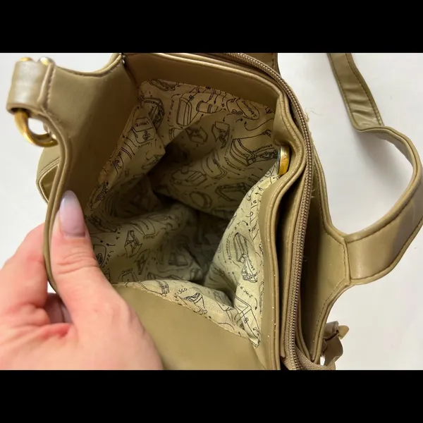 Vintage yellow green multi pocket shoulder hand bag purse - Image 5