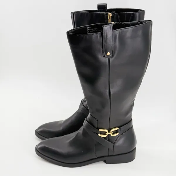 Crown & Ivy Mckay Women Black Tall Riding Boots Gold Buckle Size 11M - Image 2