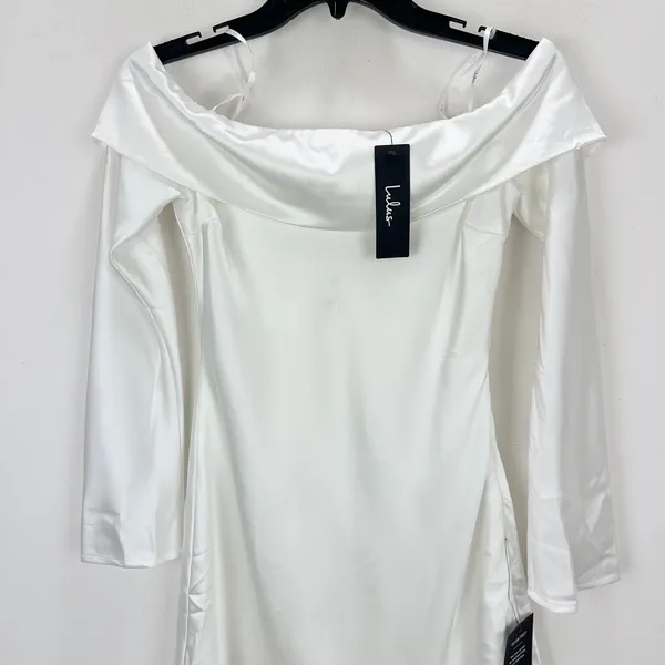 Lulus Luxurious Vision White Satin Off-the-Shoulder Mini Dress Party XS NWT - Image 6