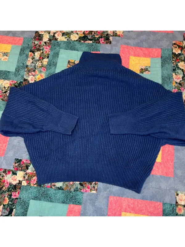 Urban Outfitters Woman’s S Blue Cable Knit Crop Half-Zip Sweater Size Small - Image 3