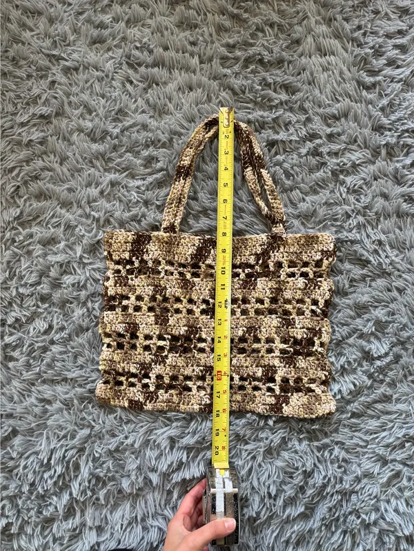 Handmade Brown and cream crochet market bag - Image 7