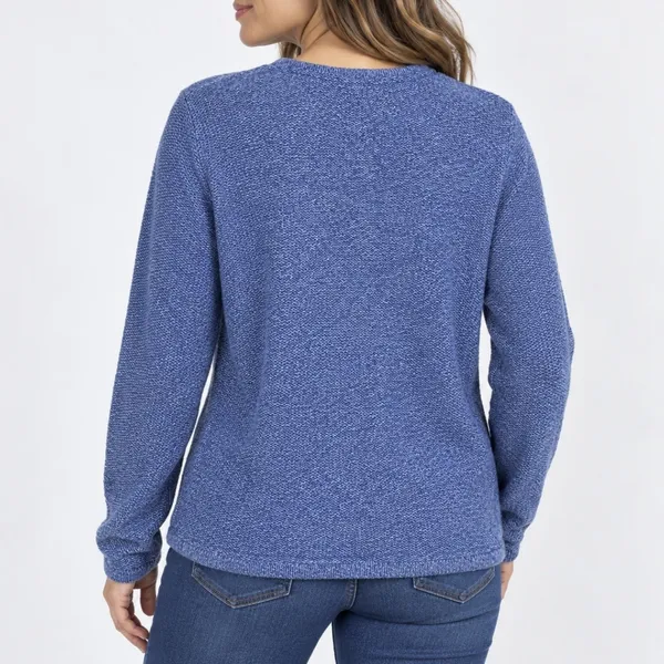 Vintage LL Bean Blue Marled Chunky Knit Cotton Crew Neck Pullover Sweater XL - Image 2