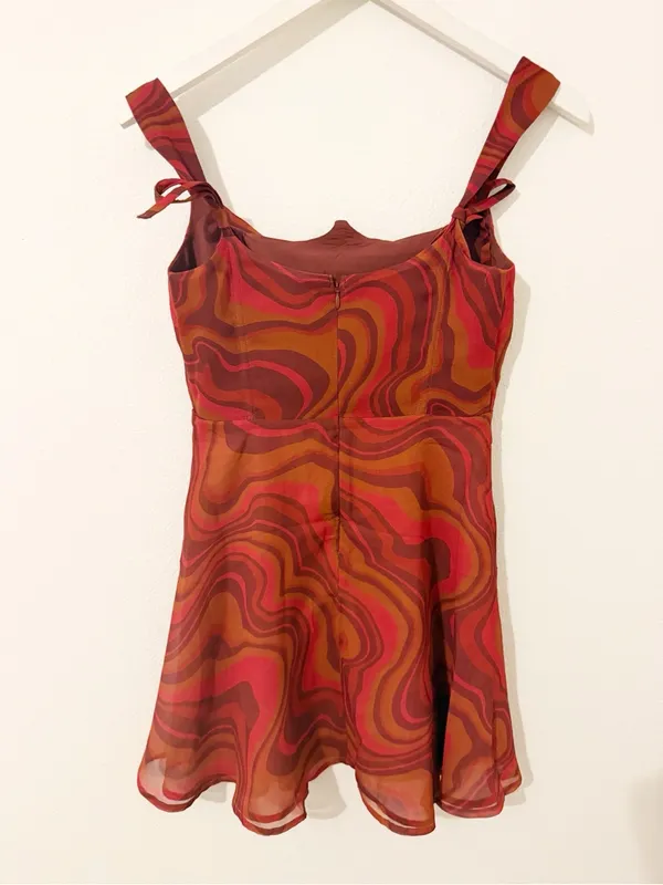 NWT For Love & Lemons Eleanor Dress Red Swirl Print Mini Size small S - Image 5