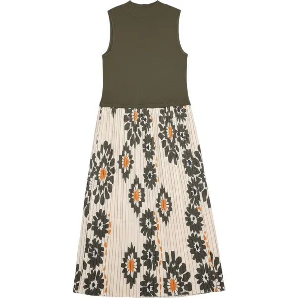 Skies Are Blue Curvy Floral Pleated Mixed Media Maxi Dress 1X Olive New with Tag - Image 3