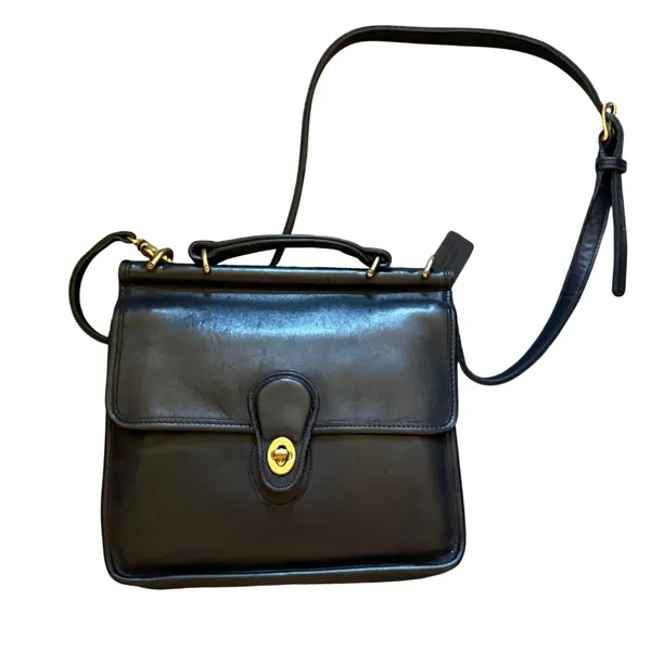 Vintage Coach Willis Bag‎ 9927 Black Leather Crossbody Satchel Brass Hardware - Image 2