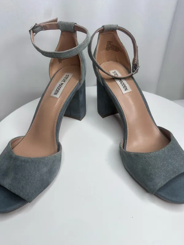 Steve Madden Mirna Gray Suede Ankle Strap Block Heel Sandals 8.5(SH126) - Image 7