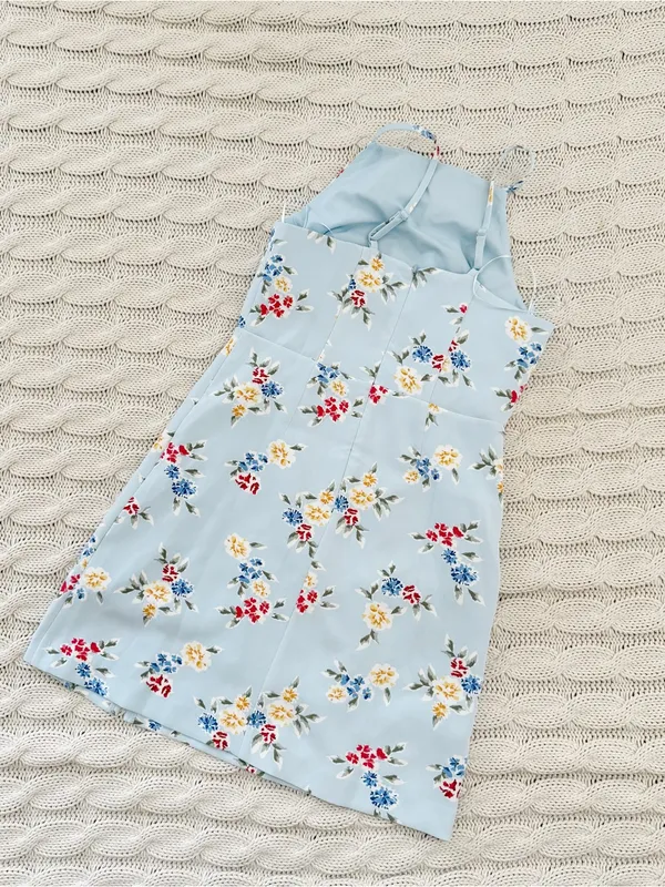 French Connection Light Blue Floral High Neck Dress - Image 4