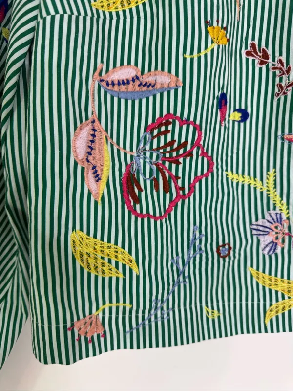 Anthropologie Maeve Embroidered Blouse Green Stripe Size XS - Image 10