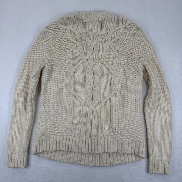 Abercrombie Fitch Cream Cable Fisherman Knit‎ Crew Neck Sweater Women Size L - Image 8