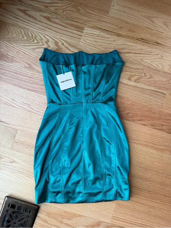 NWT Superdown Revolve Teal Satin Corset Mini Dress XS Homecoming Semi Formal - Image 5