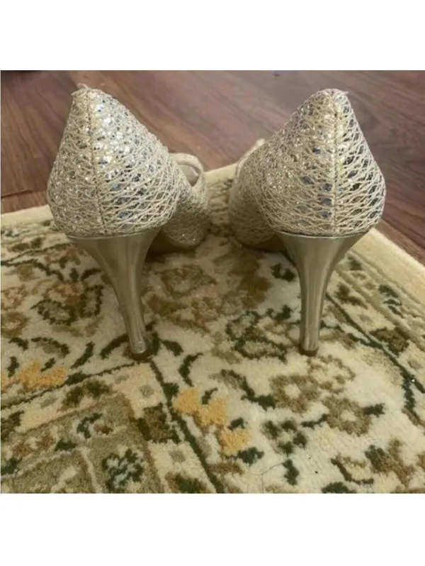 Audrey Brooke Silver Metallic Peep Toe Platform Heel Cocktail Wedding Prom - Image 9