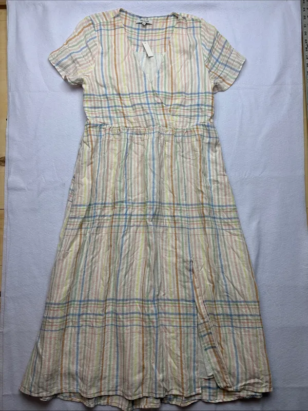 Madewell size XS new Pastel Plaid Midi Dress Elastic Waist guest summer sundress - Image 3