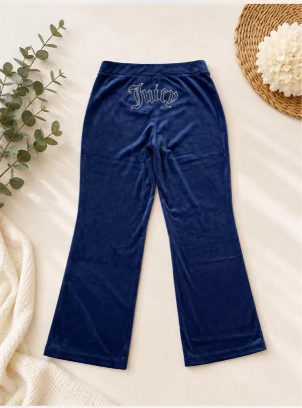 Juicy Couture Navy Blue Rhinestone Logo Velour Sweatpants Size L NWT🦋 - Image 6