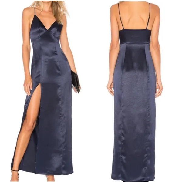 REVOLVE Privacy Please Navy Satin Slit Maxi Formal Dress - Image 2