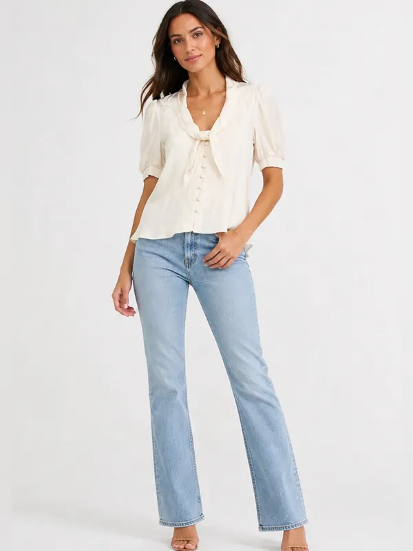 Reformation Cream tie neck blouse NEW - Image 2