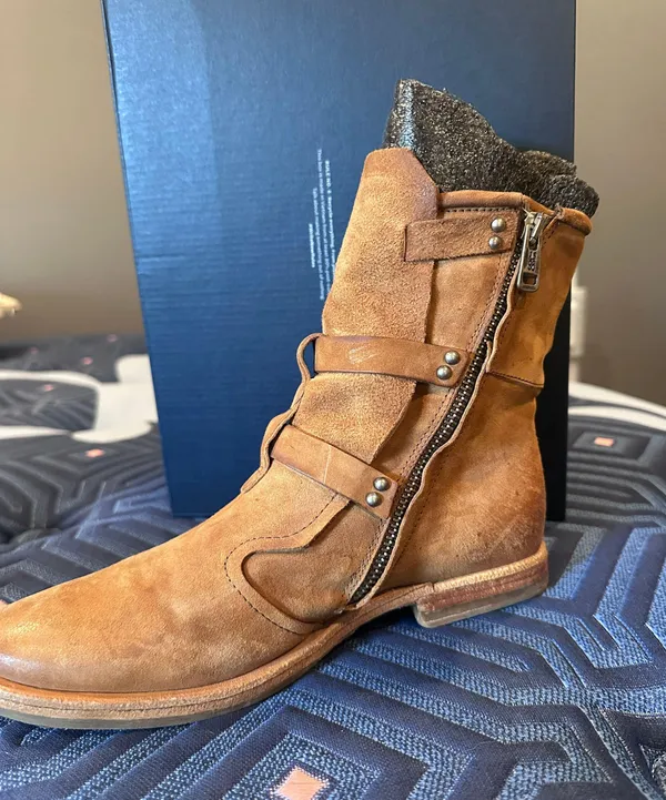 Tan, Suede Zarek Moto Boot, Size 37 - Image 4