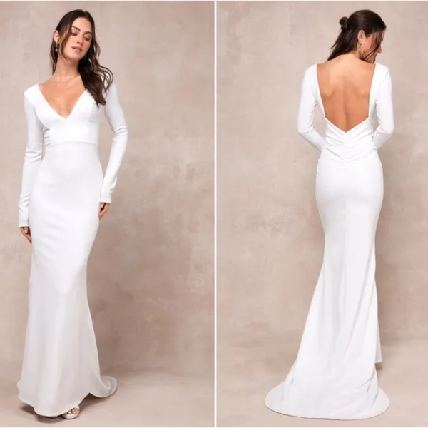 LULUS Sexy Chic Bridal Wedding Elegant Sophisticated Long Sleeve Mermaid Gown - Image 5