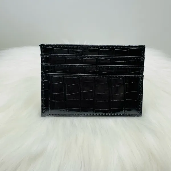 Faux Crocodile Black Embossed Glossy Small Dog Card Holder Wallet - Image 2