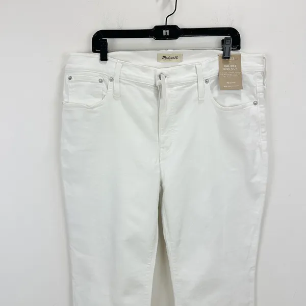 Madewell Kick Out Crop Jeans Pure White Stretch Mid Rise Flare NI961 US 33 NWT - Image 9