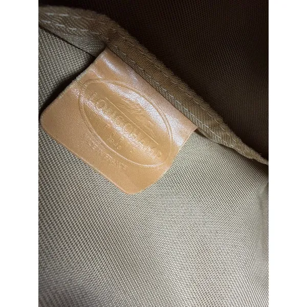 LONGCHAMP Leather‎ Backpack Beige Logo Vintage Bag Rucksack Rare Khaki Brown - Image 6