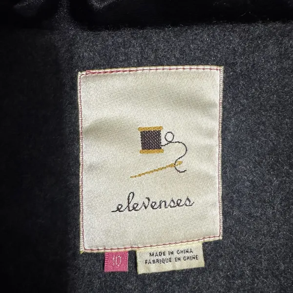 Anthropologie Elevenses Deep Woods Toggle Coat Wool Blend Faux Fur Gray size 10‎ - Image 11