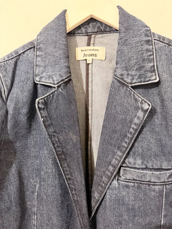 Reformation Elsa Relaxed Denim Blazer Owens Wash Blue Size XS - Image 3