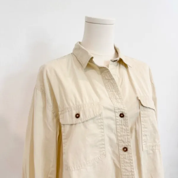 Forever 21 Shacket Size Large L Beige Cropped Button Front Top Pocket Minimalist - Image 2