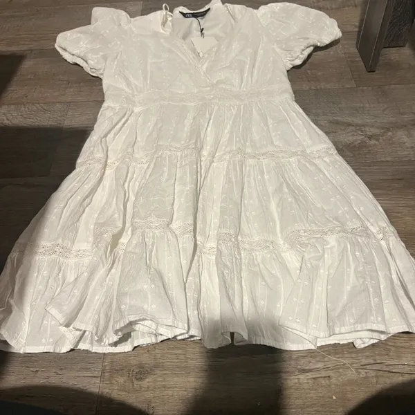 Zara dress mini‎ boho embroidered openwork lace eyelet summer sundress M - Image 12