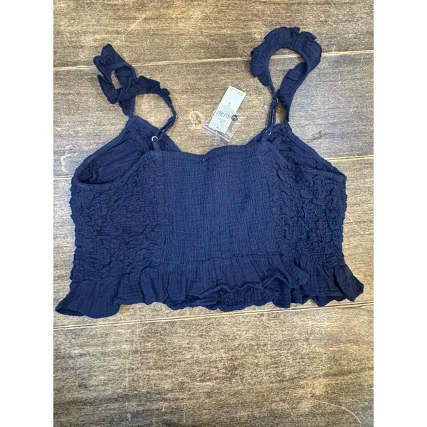 Pilcro Anthropologie Celandine Smocked Crop Top Blue‎ Size Medium Peasant Boho - Image 5